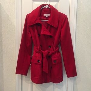 Stunning Red Tie Waist Pea Coat